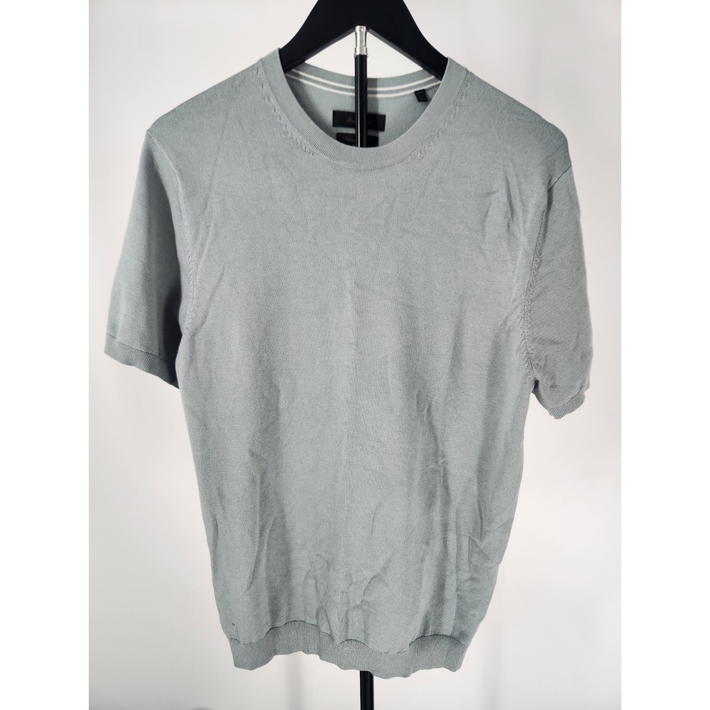 Porter & Ash Mens Viscose Blend Short Sleeve Knit Sweater Light Blue Gray Size M